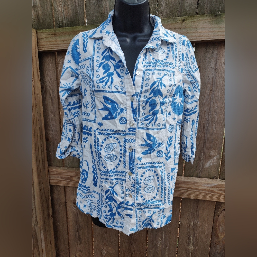 🏵️ Calypso St Barth Linen Blend Vacation Beach Casual Button Down Shirt